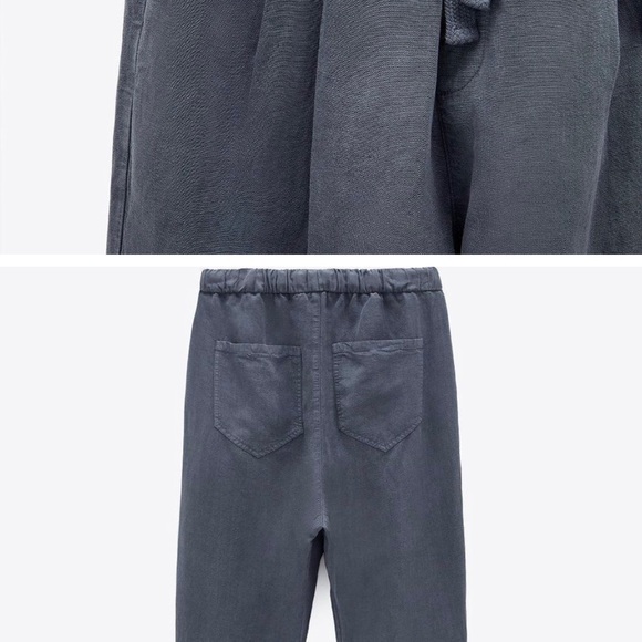 Zara oversized relaxed fit linen pants elastic waist with chunky lace tie - Picture 2 of 4